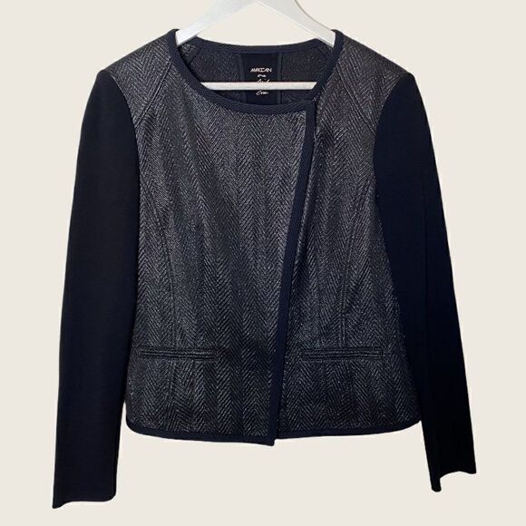 CLEARANCE  - Marc Cain Black Metallic Herringbone Knit Full Zip Blazer - Picture 1 of 8